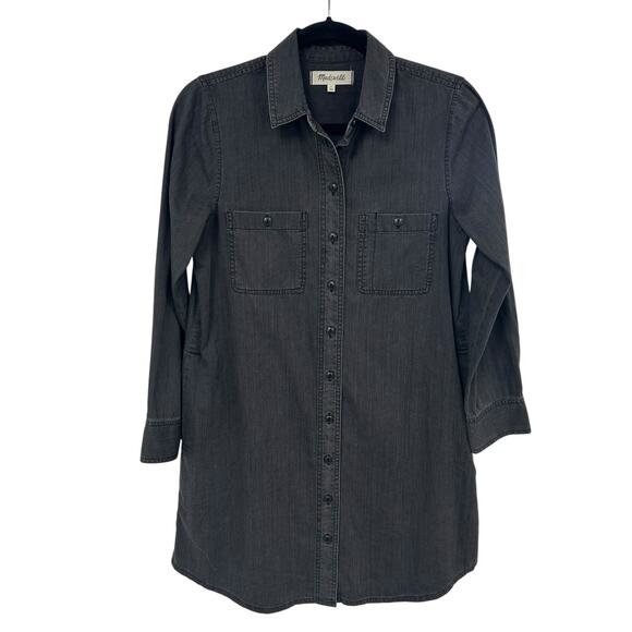 Madewell Black Colton Wash Denim Button Up Mini Shirt Dress Womens Size Small - Picture 2 of 5